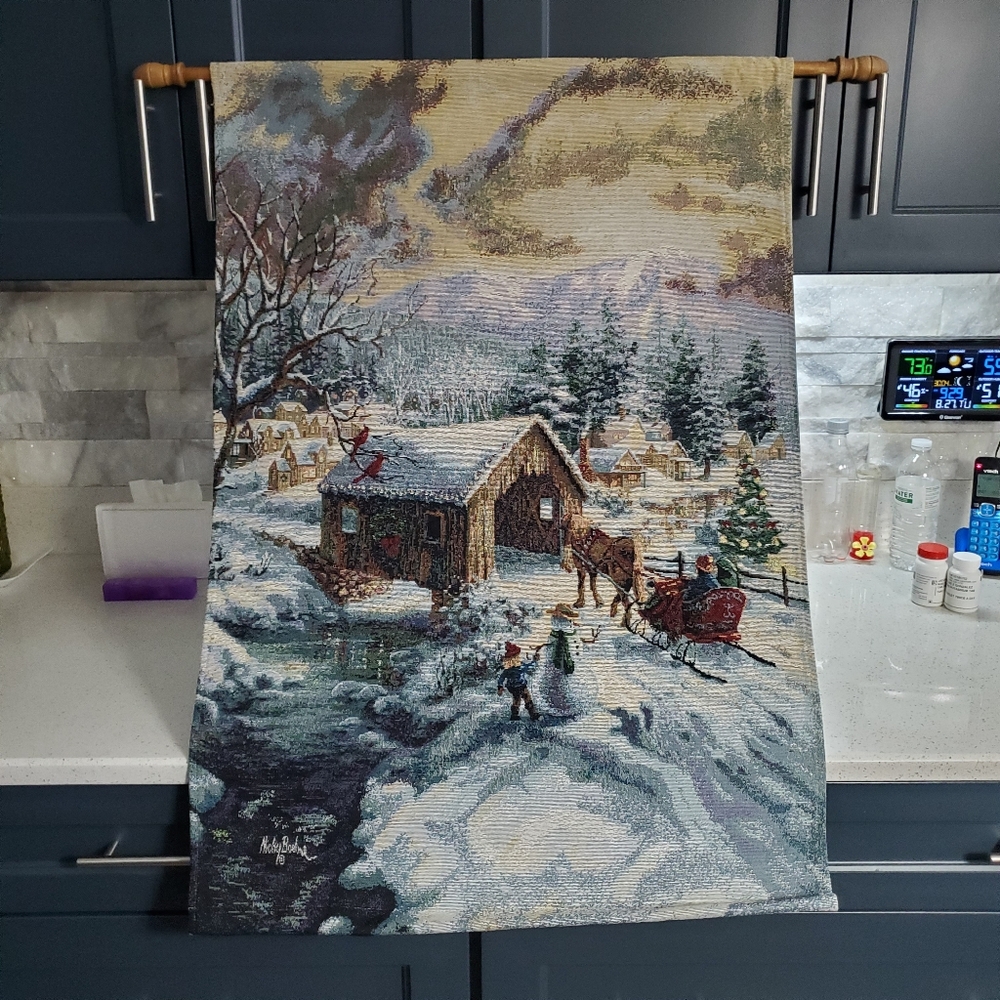 Nicky Boehme Woven Wall Tapestry COVERED BRIDGE Made In USA NWT 26" x 36"